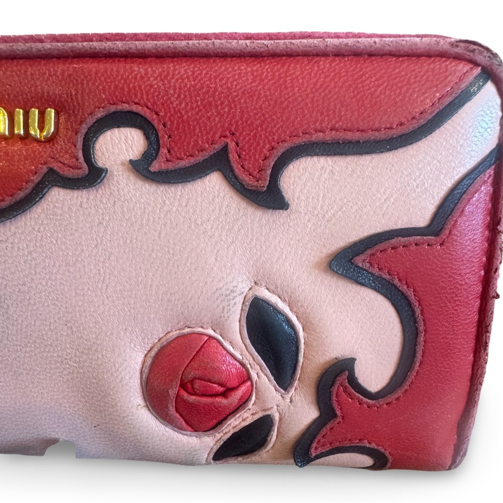 Miu Miu Red and Pink Rose Limited Edition 3/4 Zip Long Wallet - Picture 10 of 15